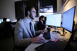 Students working in a computer lab.